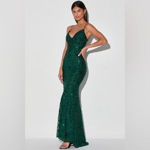 Lulus Photo Finish Forest Green Sequin Lace-Up Maxi Dress